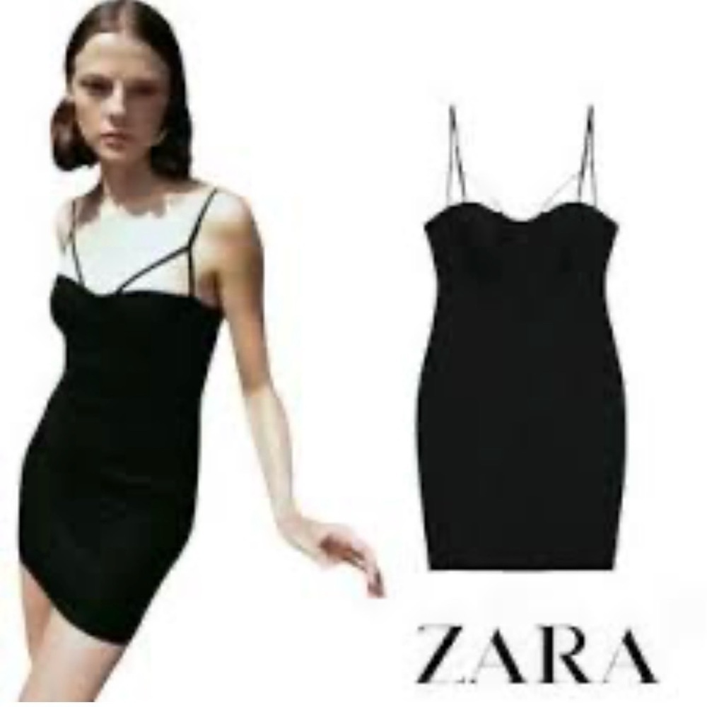 Zara Womens Small Black Mini Dress Cami Body-con Sexy Party Dress